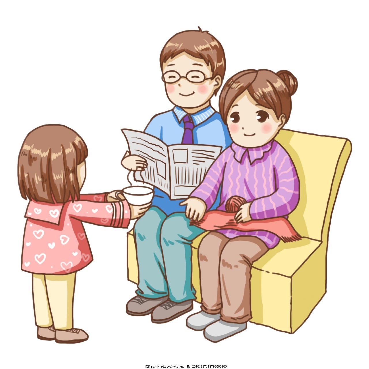 孩子孝敬长辈给爸爸妈妈端茶水图片_装饰图案_设计元素_图行天下图库