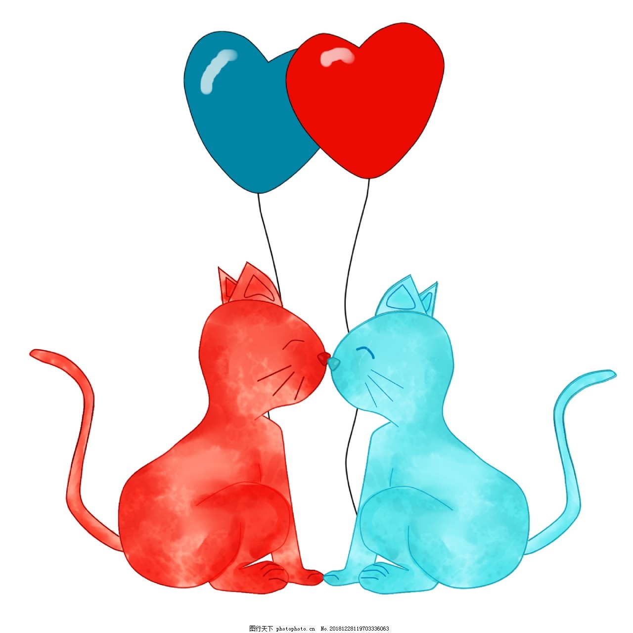 亲嘴的猫咪手绘插画图片