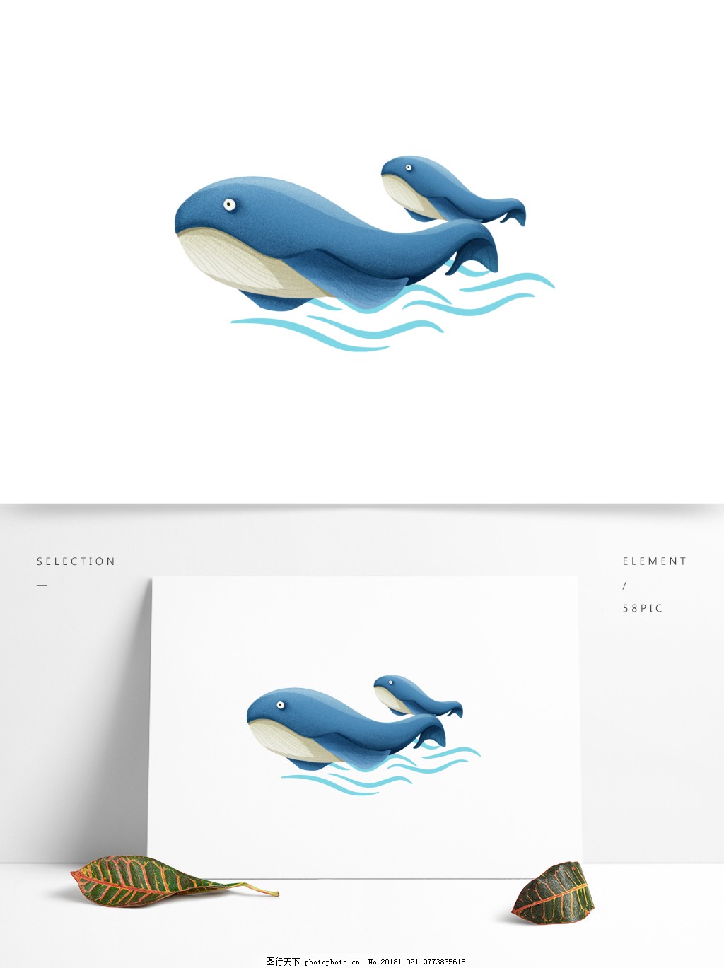 可爱蓝鲸鲸鱼动物园手绘插画可商用元素图片_装饰图案_设计元素-图行天下素材网