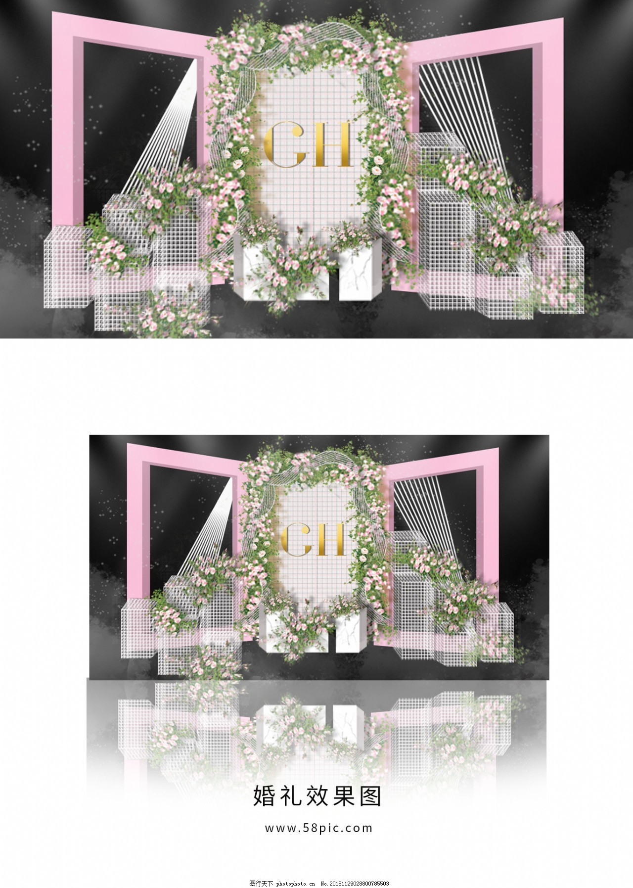 粉色华丽梦幻婚礼迎宾区效果图图片素材-编号31889744-图行天下