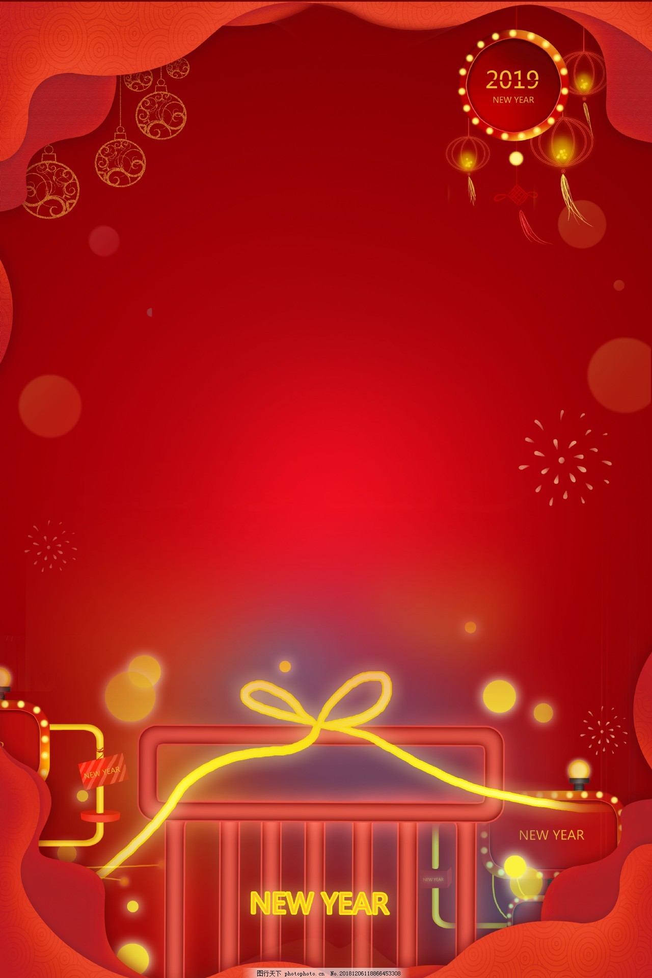 红色喜庆新年元旦卡通广告设计背景图模板免费下载 _背景图片设计素材_【包图网】