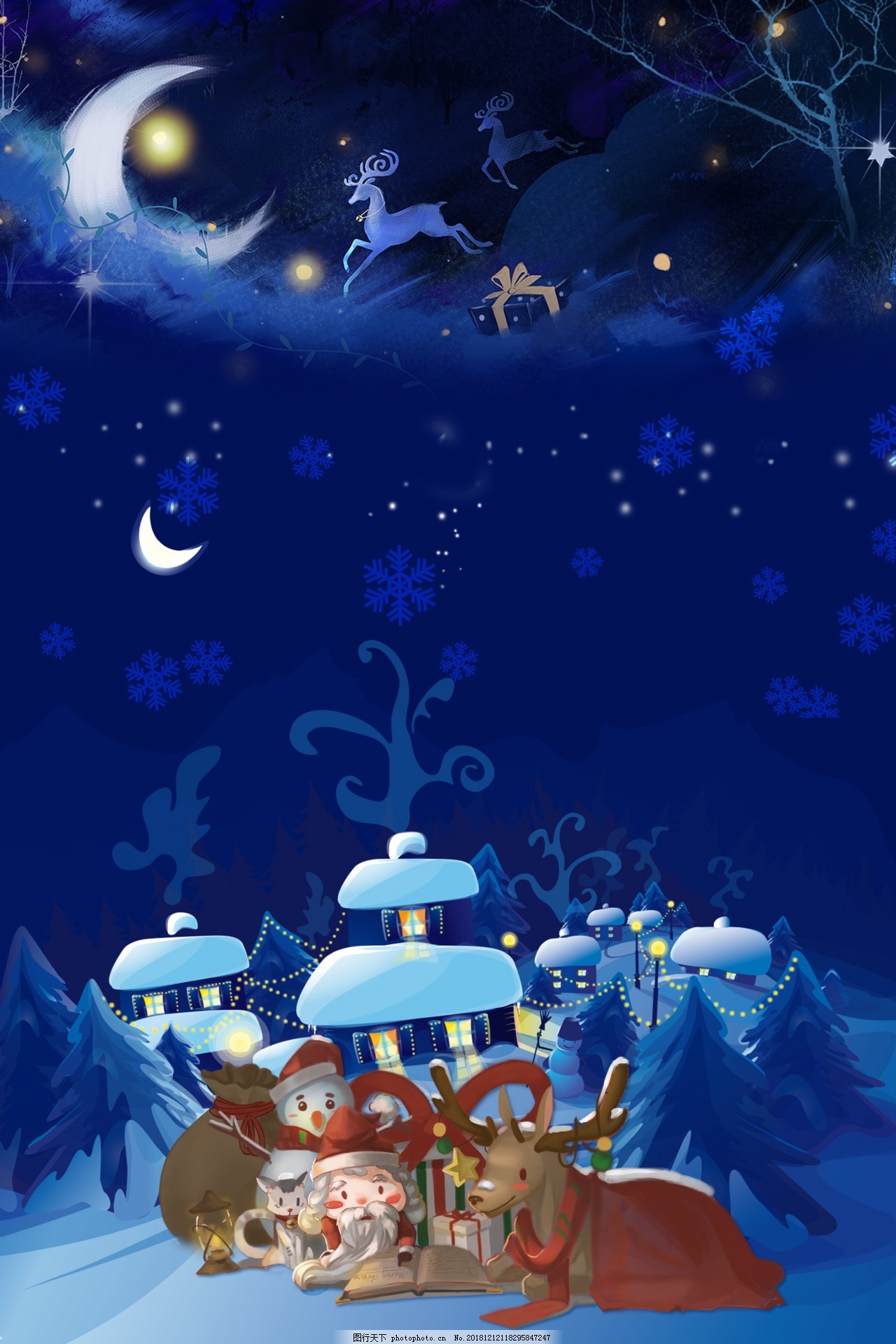 唯美蓝色圣诞节平安夜背景图片 广告背景 底纹边框 图行天下素材网