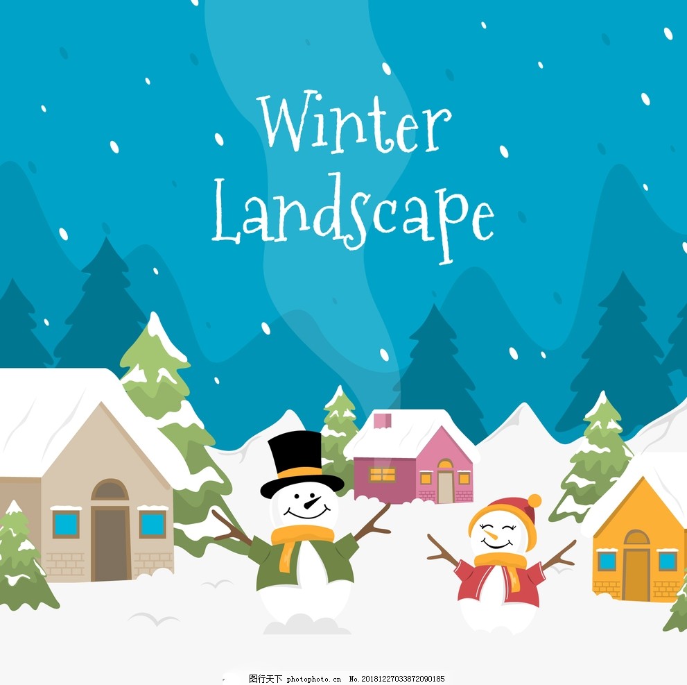 冬天雪人素材 下雪 雪地 冬季 卡通雪人 图片素材