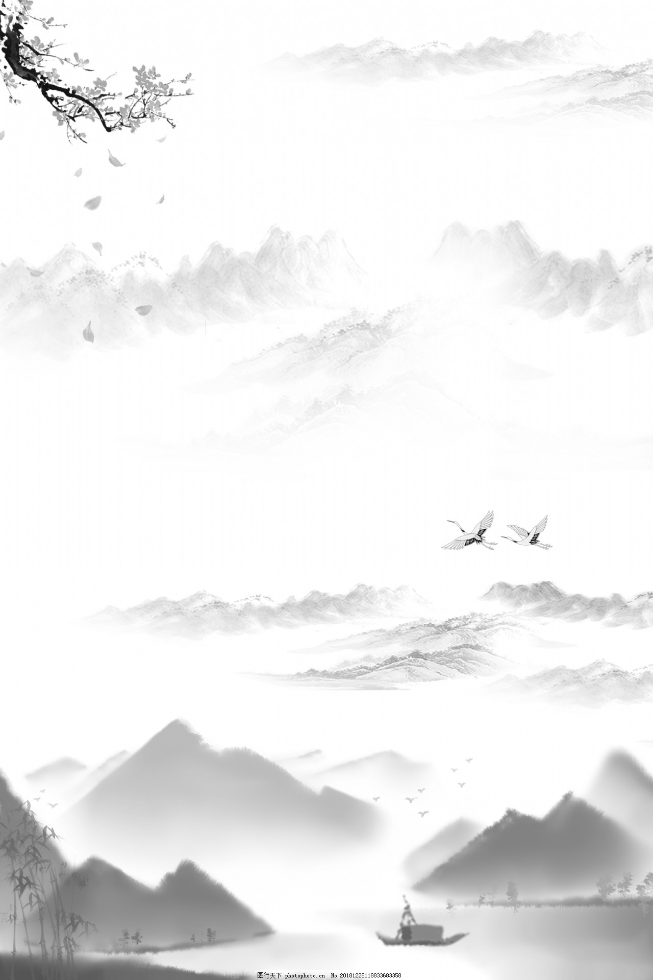 怀旧水墨山水画背景,水墨,山水画,中国风,山峰,山脉,墨水,复古,国画,分层文件,源文件,高清背景,设计素材,创意合成